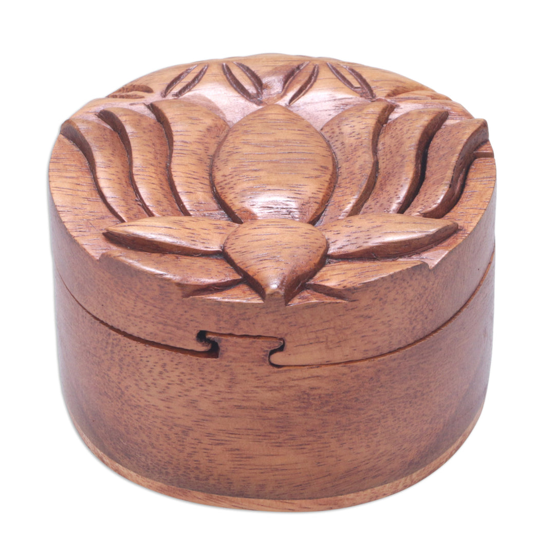 Suar Wood Puzzle Box with Lotus Flower - Protection Lotus