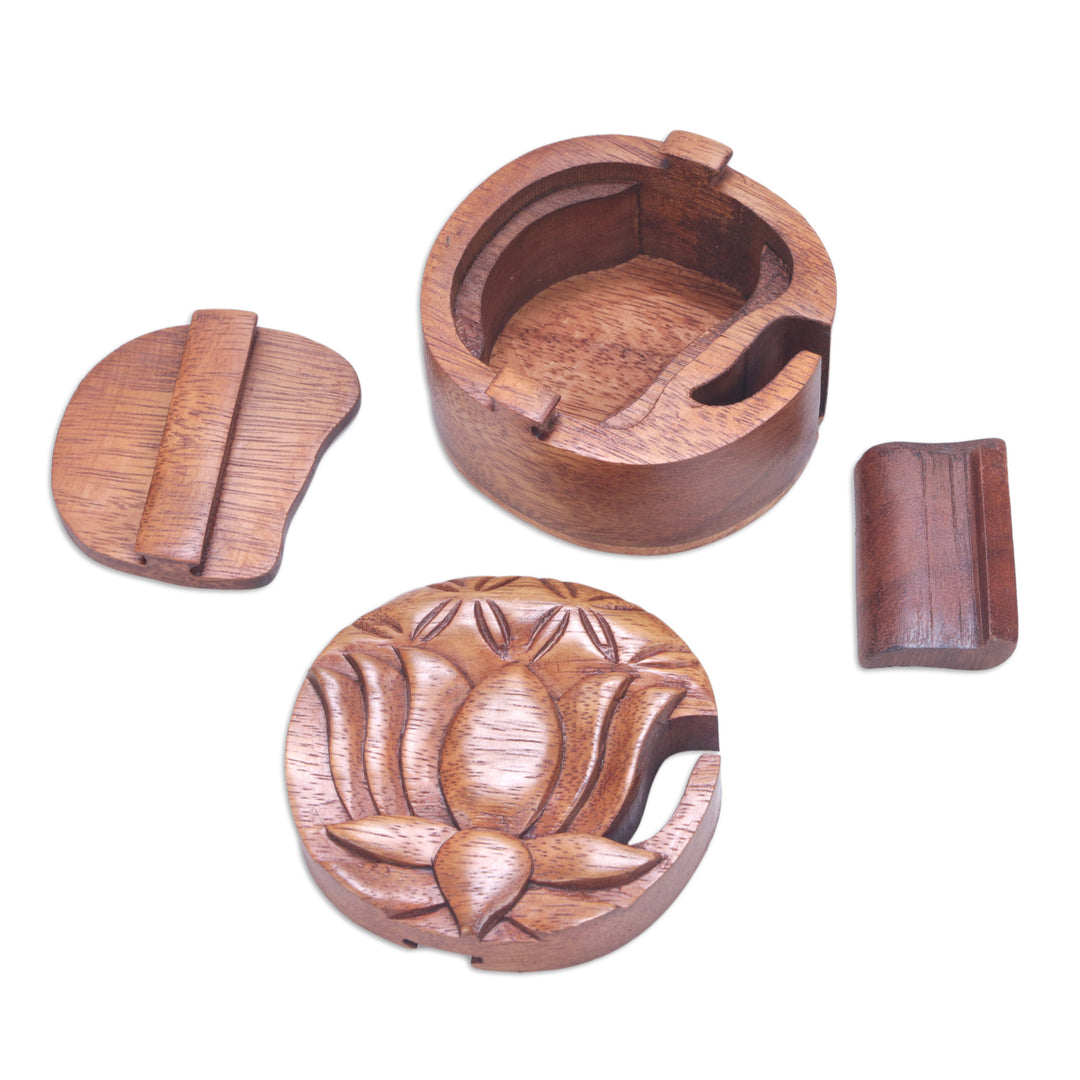 Suar Wood Puzzle Box with Lotus Flower - Protection Lotus