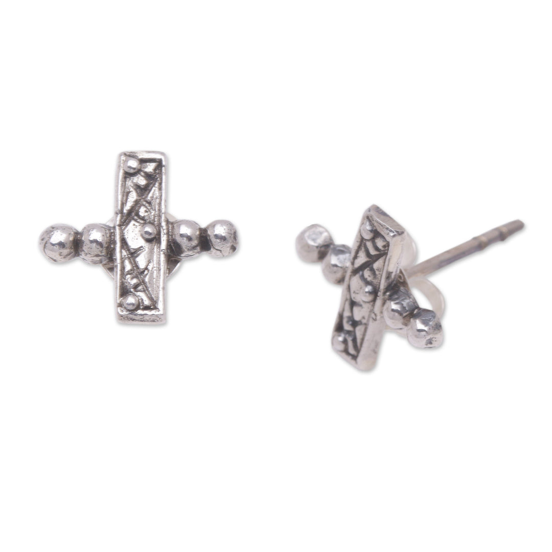 Sterling Silver Cross Stud Earrings from Bali - Blessing Cross