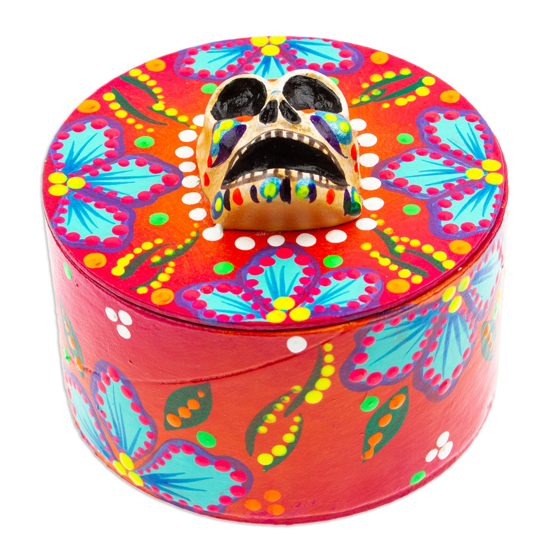 Papier Mache Skull Jewelry Box Made with Recycled Cardboard - Skull in Red