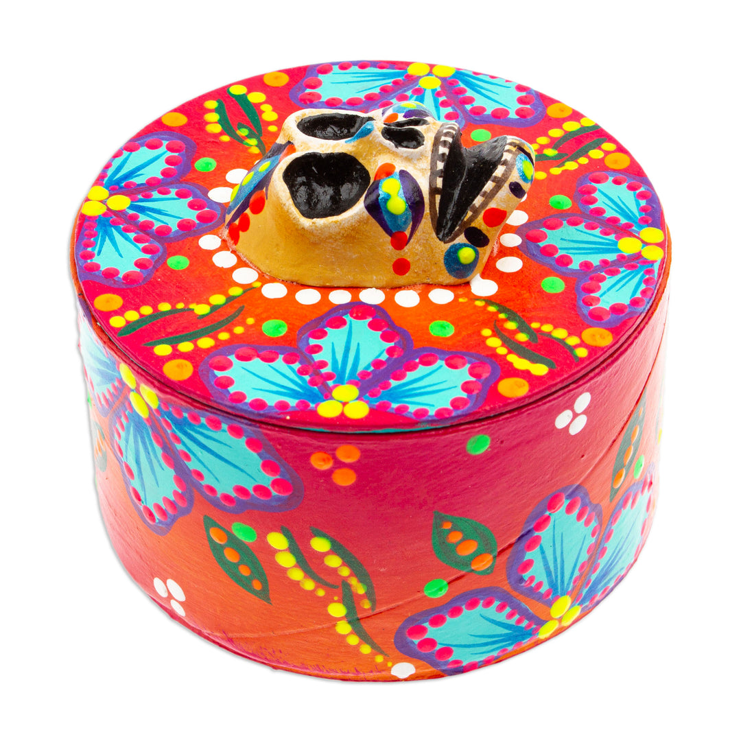 Papier Mache Skull Jewelry Box Made with Recycled Cardboard - Skull in Red