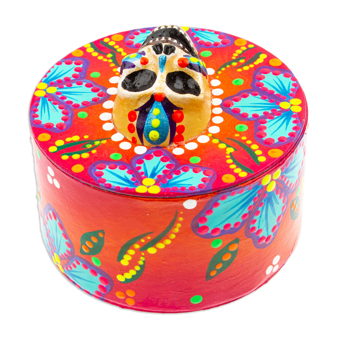 Papier Mache Skull Jewelry Box Made with Recycled Cardboard - Skull in Red