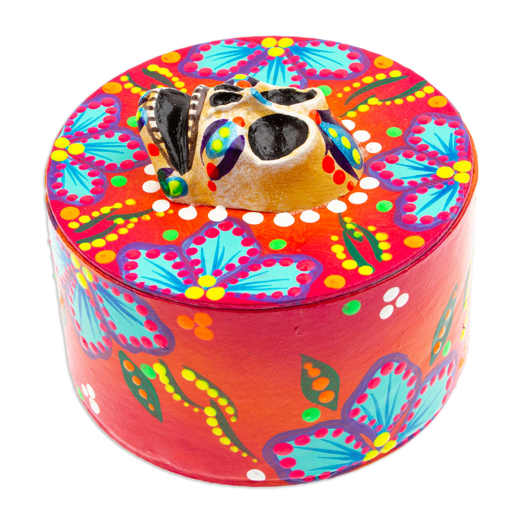 Papier Mache Skull Jewelry Box Made with Recycled Cardboard - Skull in Red