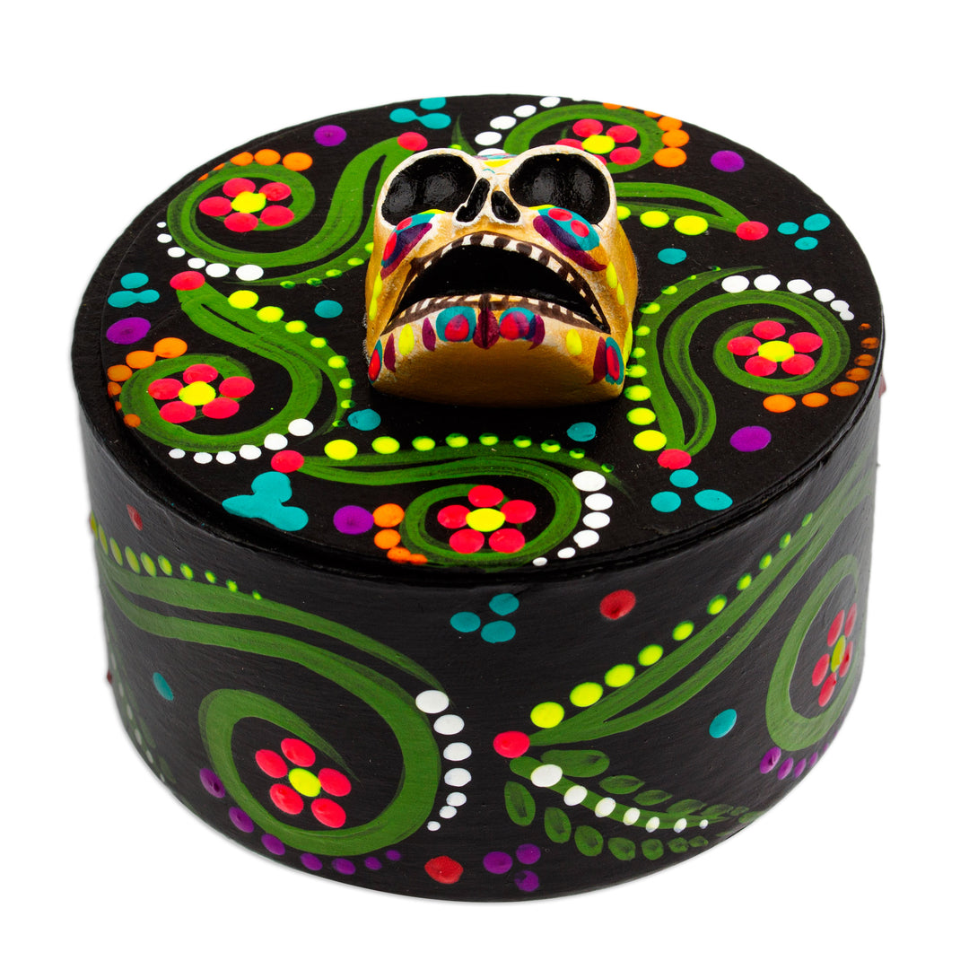 Papier Mache Skull Jewelry Box Made with Recycled Cardboard - Skull in Black