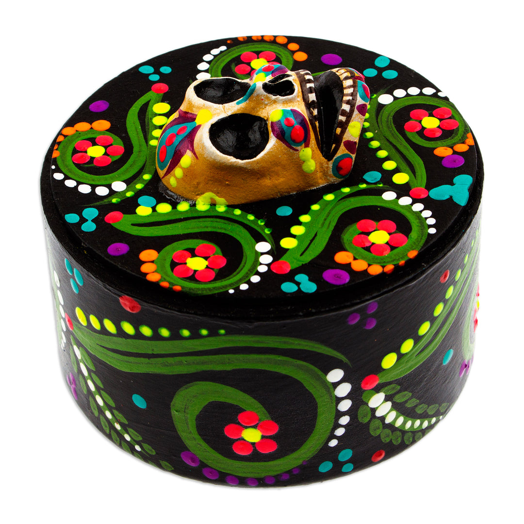 Papier Mache Skull Jewelry Box Made with Recycled Cardboard - Skull in Black