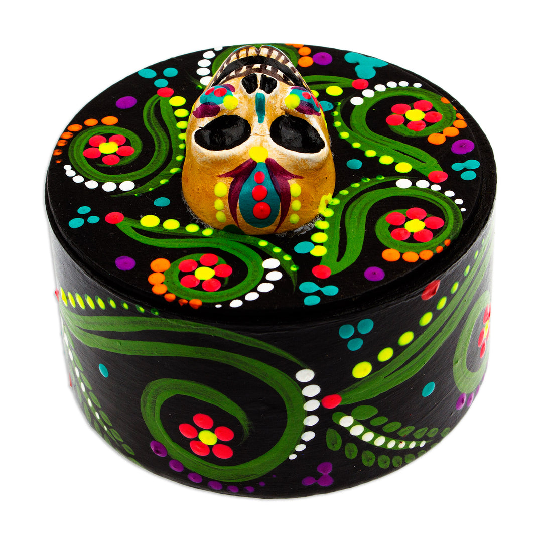 Papier Mache Skull Jewelry Box Made with Recycled Cardboard - Skull in Black