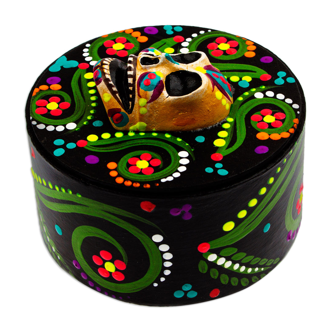 Papier Mache Skull Jewelry Box Made with Recycled Cardboard - Skull in Black