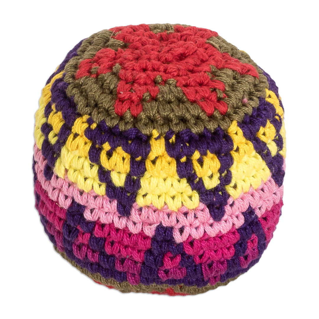 Handknit Multicolor Cotton Hacky Sack from Guatemala - Geometric Mix