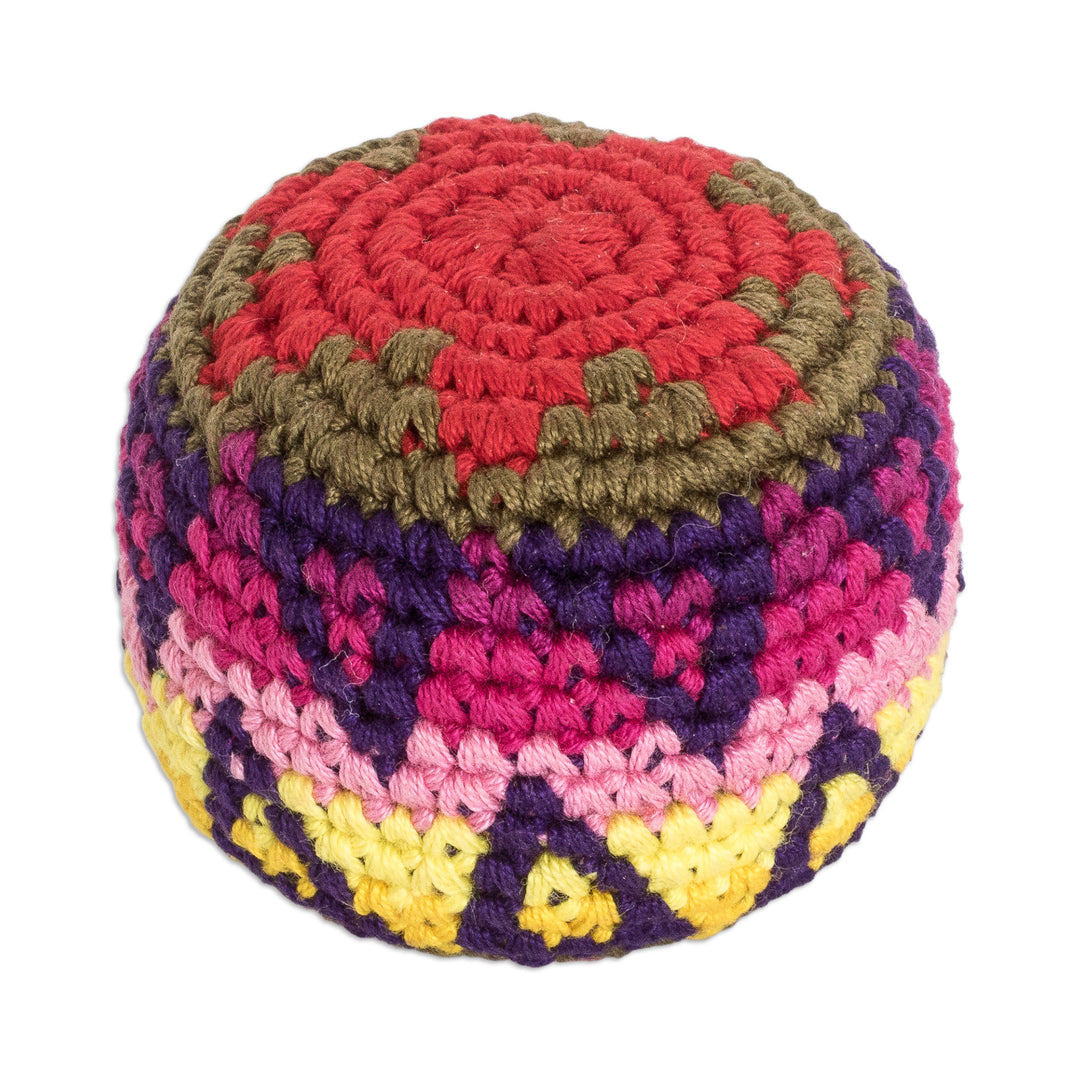 Handknit Multicolor Cotton Hacky Sack from Guatemala - Geometric Mix