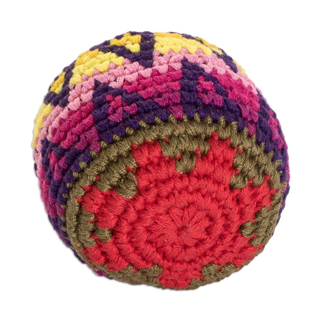Handknit Multicolor Cotton Hacky Sack from Guatemala - Geometric Mix