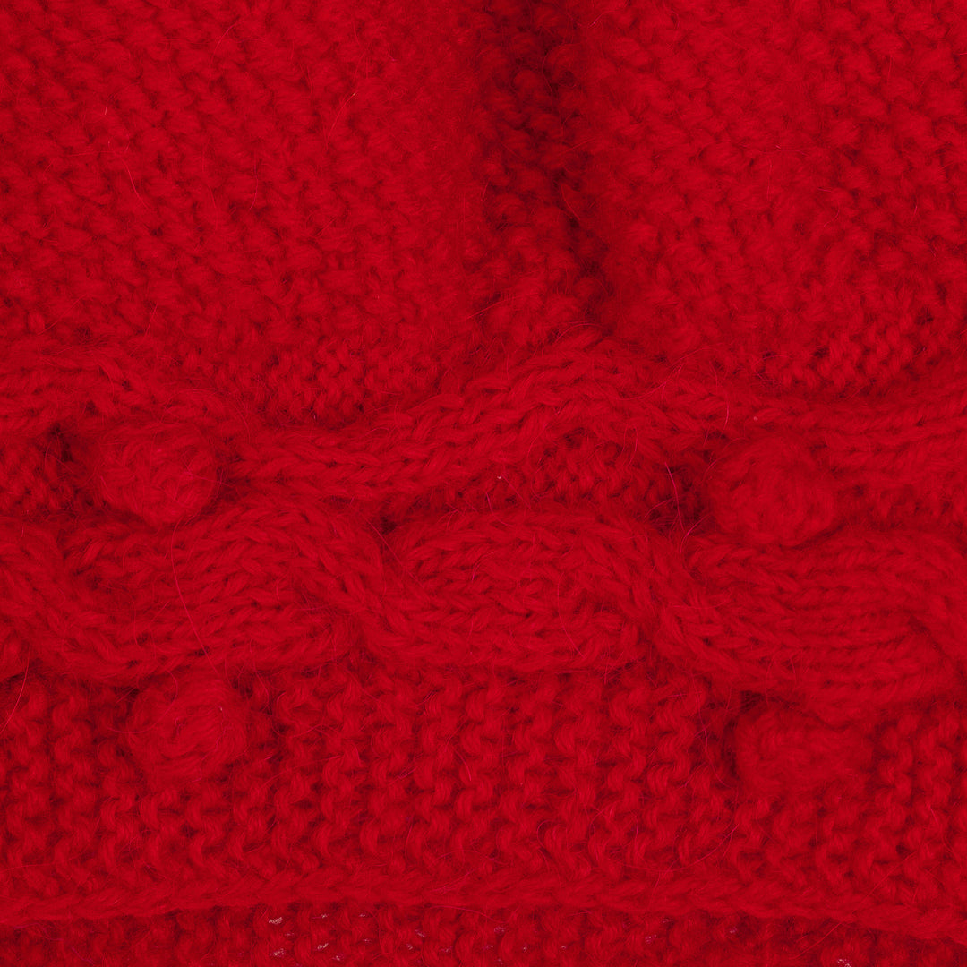 Peruvian Cable Knit Red Alpaca Blend Hat with a Pompon - Roads in Red