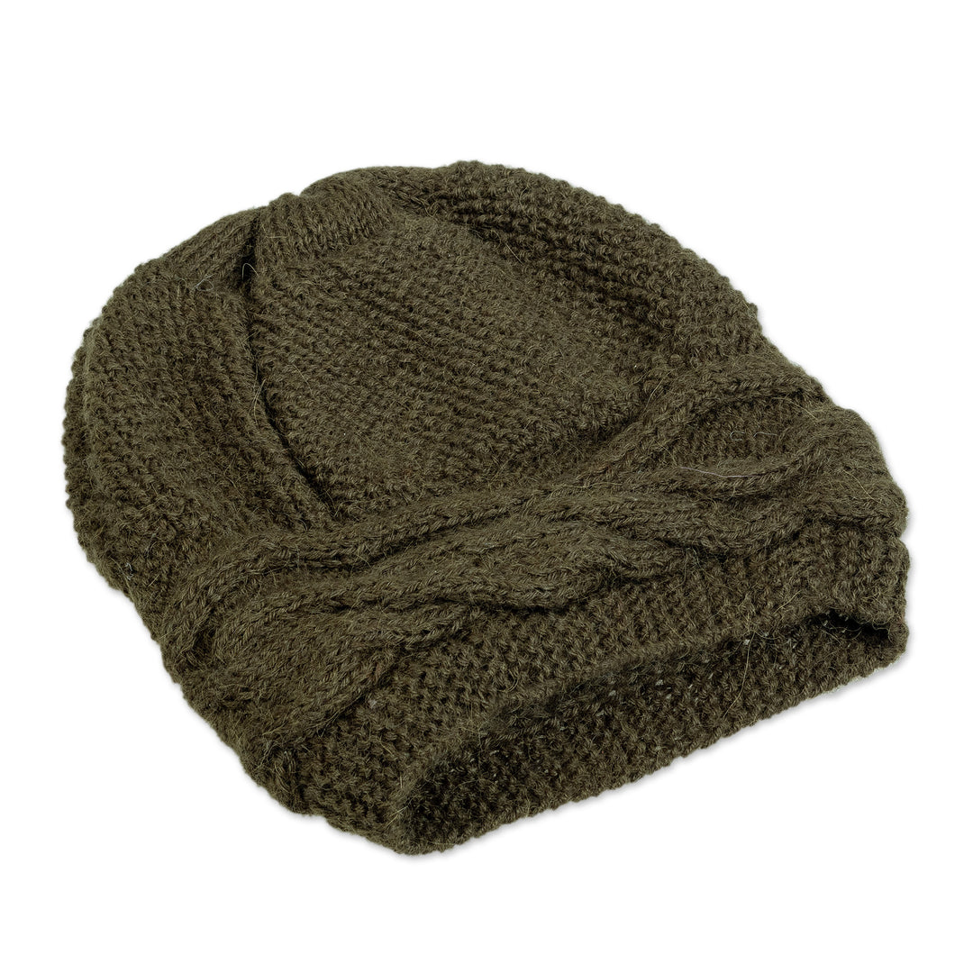 Cable Knit Green 100% Alpaca Hat from Peru - Green Paths