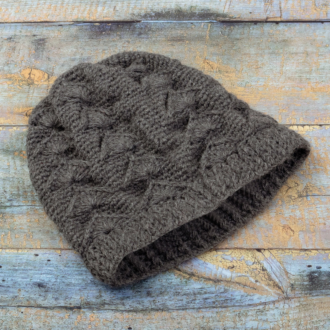 Cable Knit Grey 100% Alpaca Hat from Peru - Grey Scallops