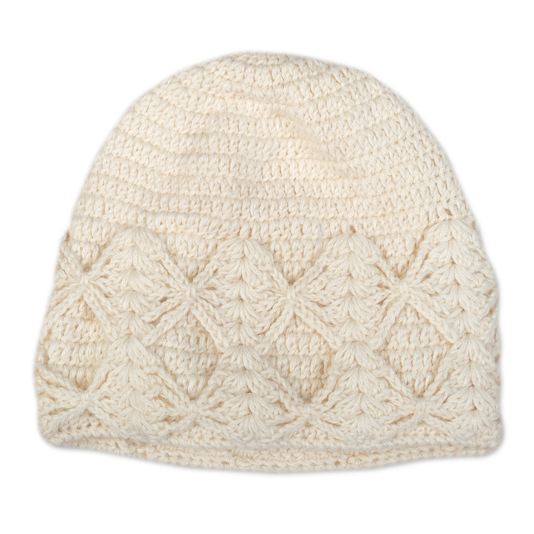 Cable Knit Ivory 100% Alpaca Hat from Peru - Ivory Shapes