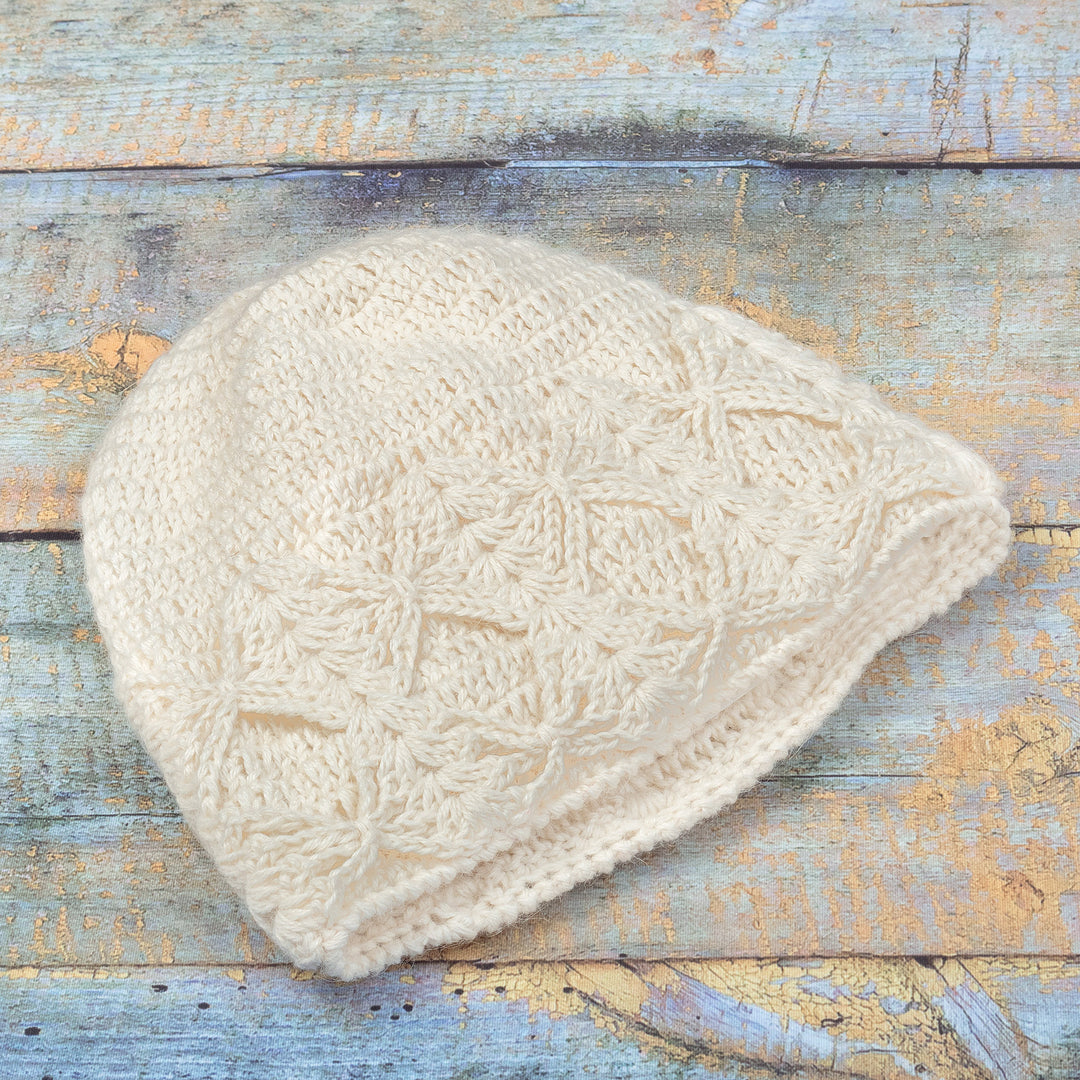 Cable Knit Ivory 100% Alpaca Hat from Peru - Ivory Shapes