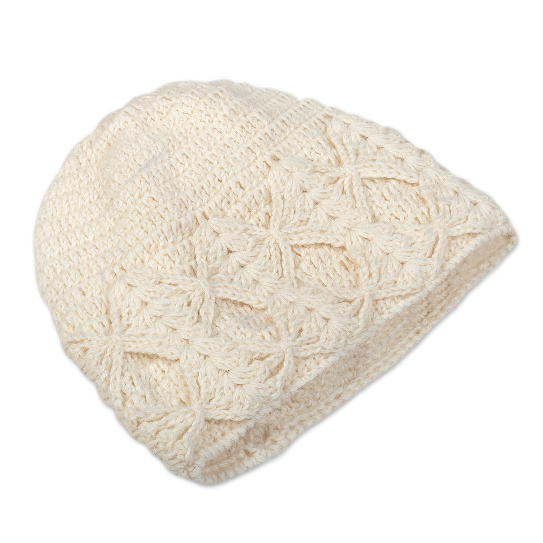 Cable Knit Ivory 100% Alpaca Hat from Peru - Ivory Shapes