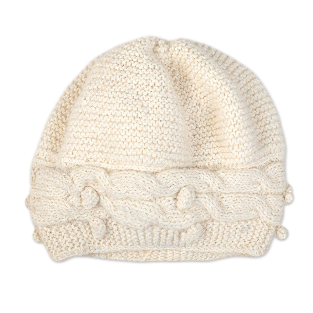 Cable Knit Ivory 100% Alpaca Hat Crafted in Peru - Ivory Ways