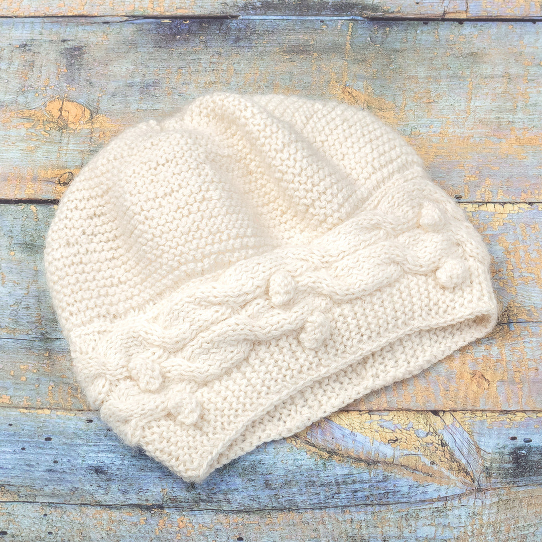 Cable Knit Ivory 100% Alpaca Hat Crafted in Peru - Ivory Ways