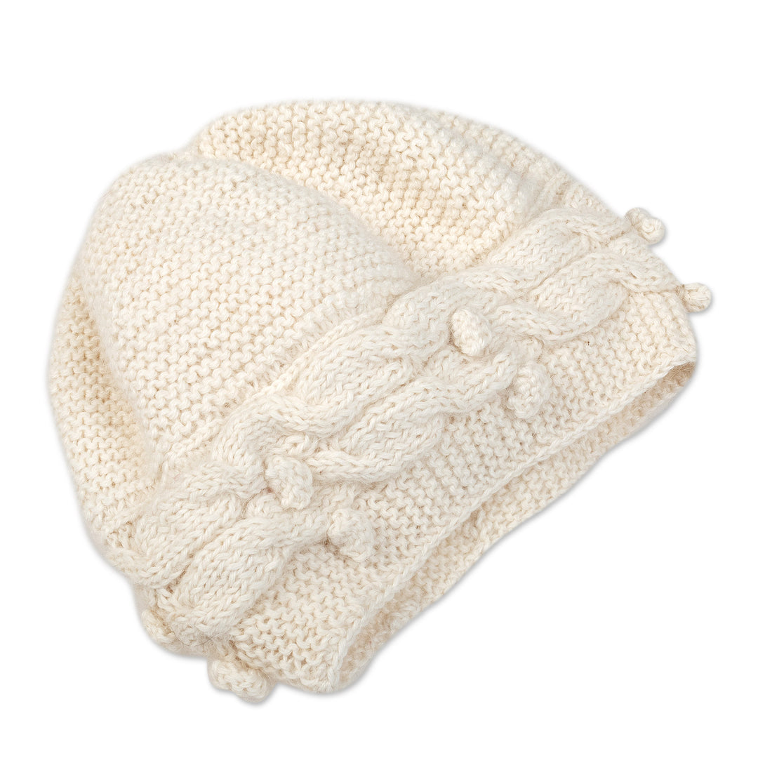 Cable Knit Ivory 100% Alpaca Hat Crafted in Peru - Ivory Ways