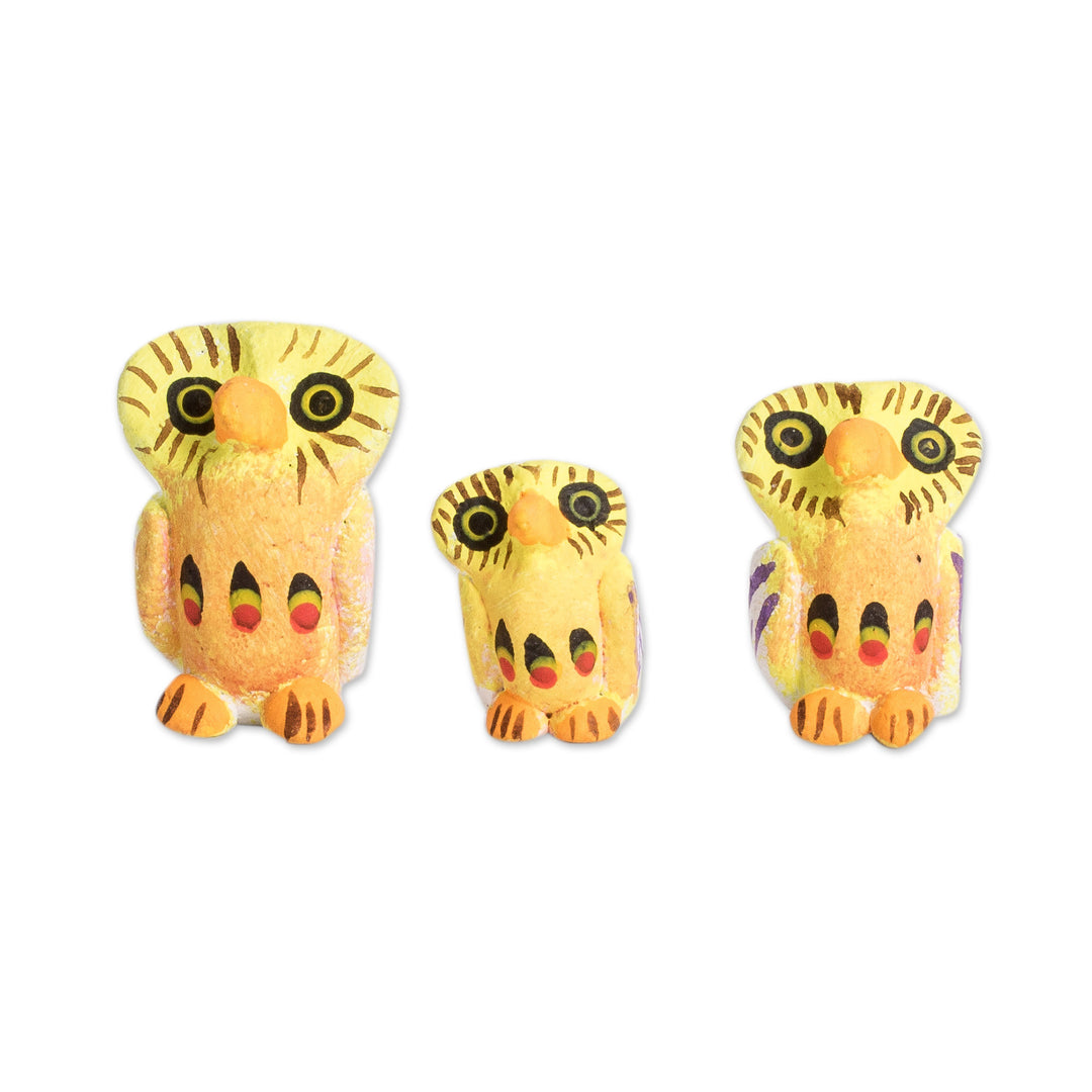 Handcrafted Owl Ceramic Figurines from Guatemala (Set of 3) - Owl Reunion