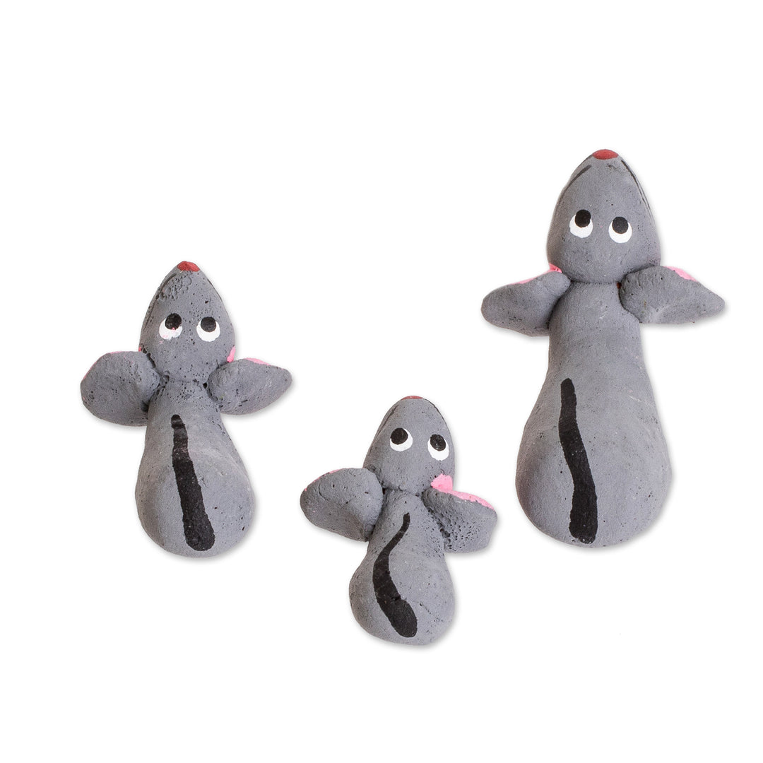 Set of 3 Handcrafted Mouse Ceramic Figurines from Guatemala - Mouse Family