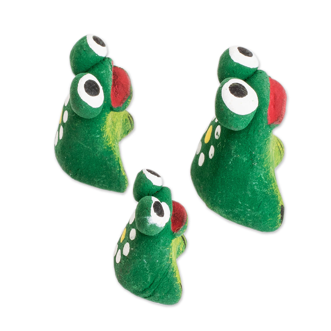 Set of 3 Handcrafted Frog Ceramic Figurines from Guatemala - Frog Reunion
