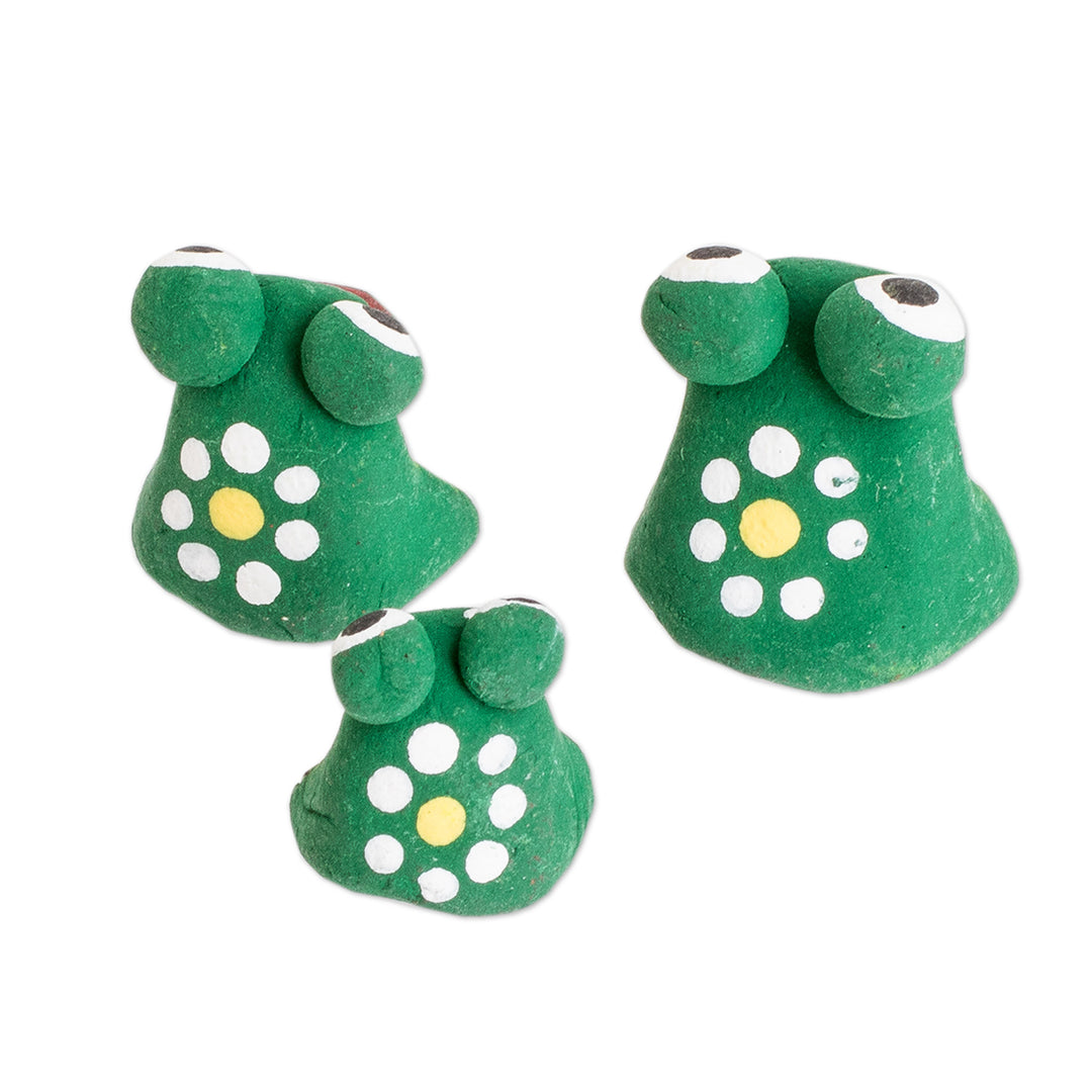 Set of 3 Handcrafted Frog Ceramic Figurines from Guatemala - Frog Reunion