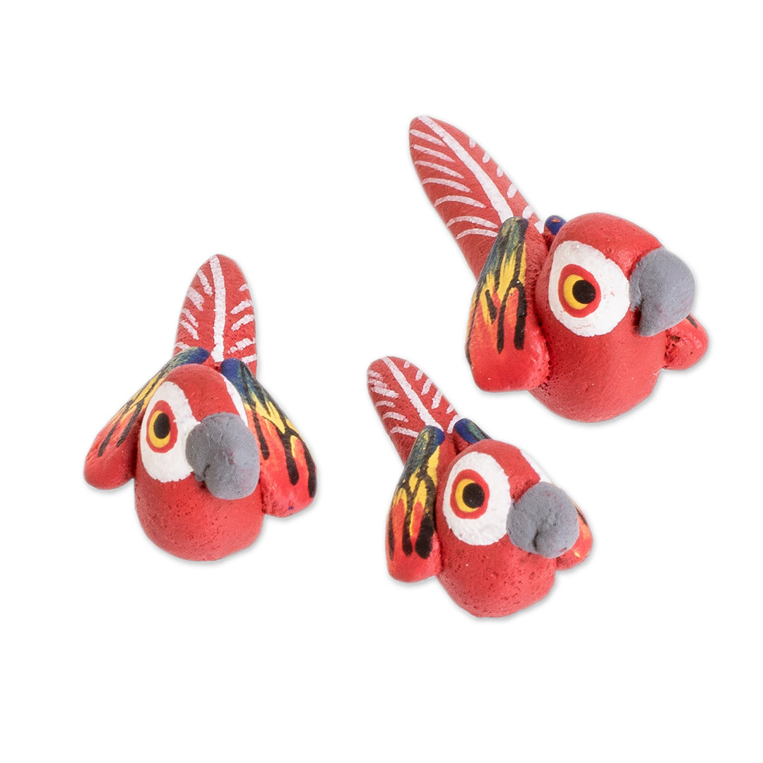 Macaw Ceramic Figurines Handcrafted in Guatemala (Set of 3) - Macaw Reunion