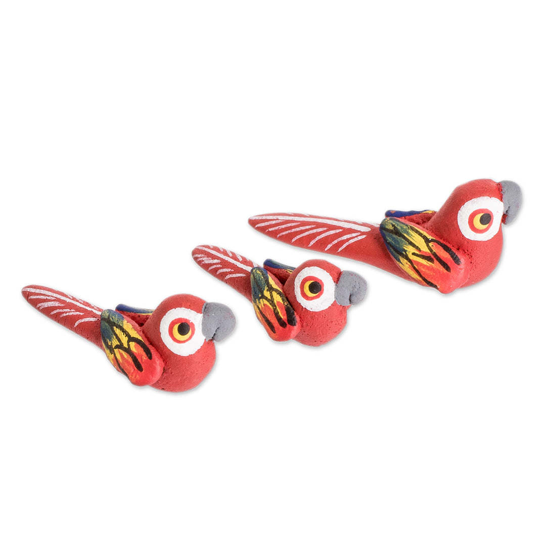 Macaw Ceramic Figurines Handcrafted in Guatemala (Set of 3) - Macaw Reunion