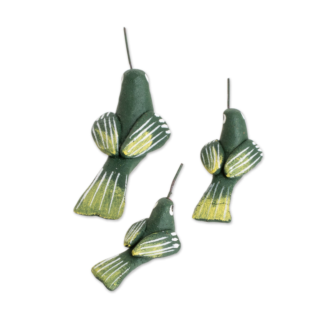 Set of 3 Hummingbird Ceramic Figurines from Guatemala - Hummingbird Family
