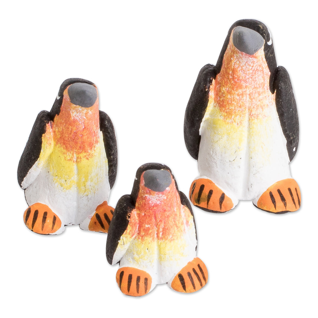 Set of 3 Penguin Ceramic Figurines from Guatemala - Penguin Reunion