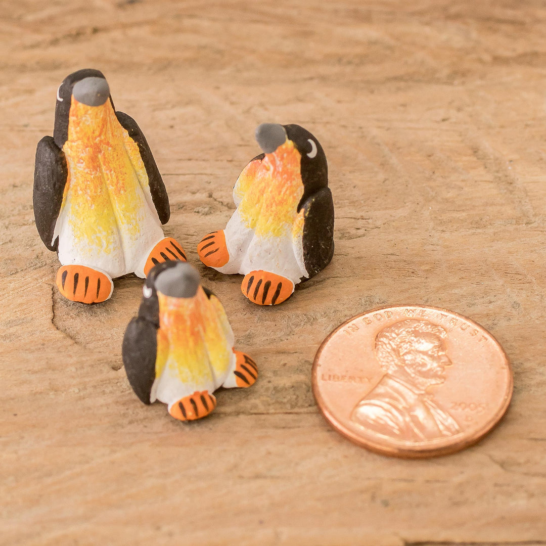 Set of 3 Penguin Ceramic Figurines from Guatemala - Penguin Reunion