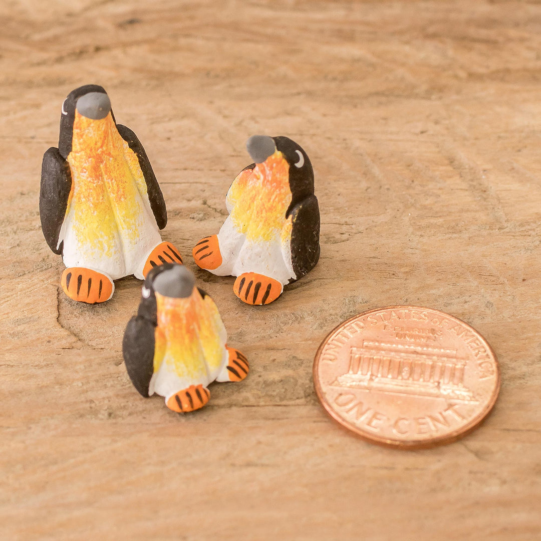 Set of 3 Penguin Ceramic Figurines from Guatemala - Penguin Reunion