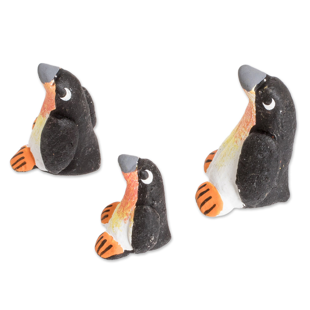 Set of 3 Penguin Ceramic Figurines from Guatemala - Penguin Reunion