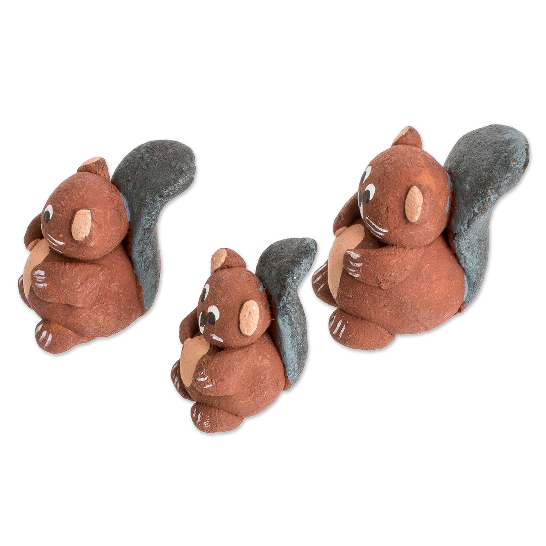 Set of 3 Hand-painted Beaver-themed Ceramic Figurines - Beaver Family