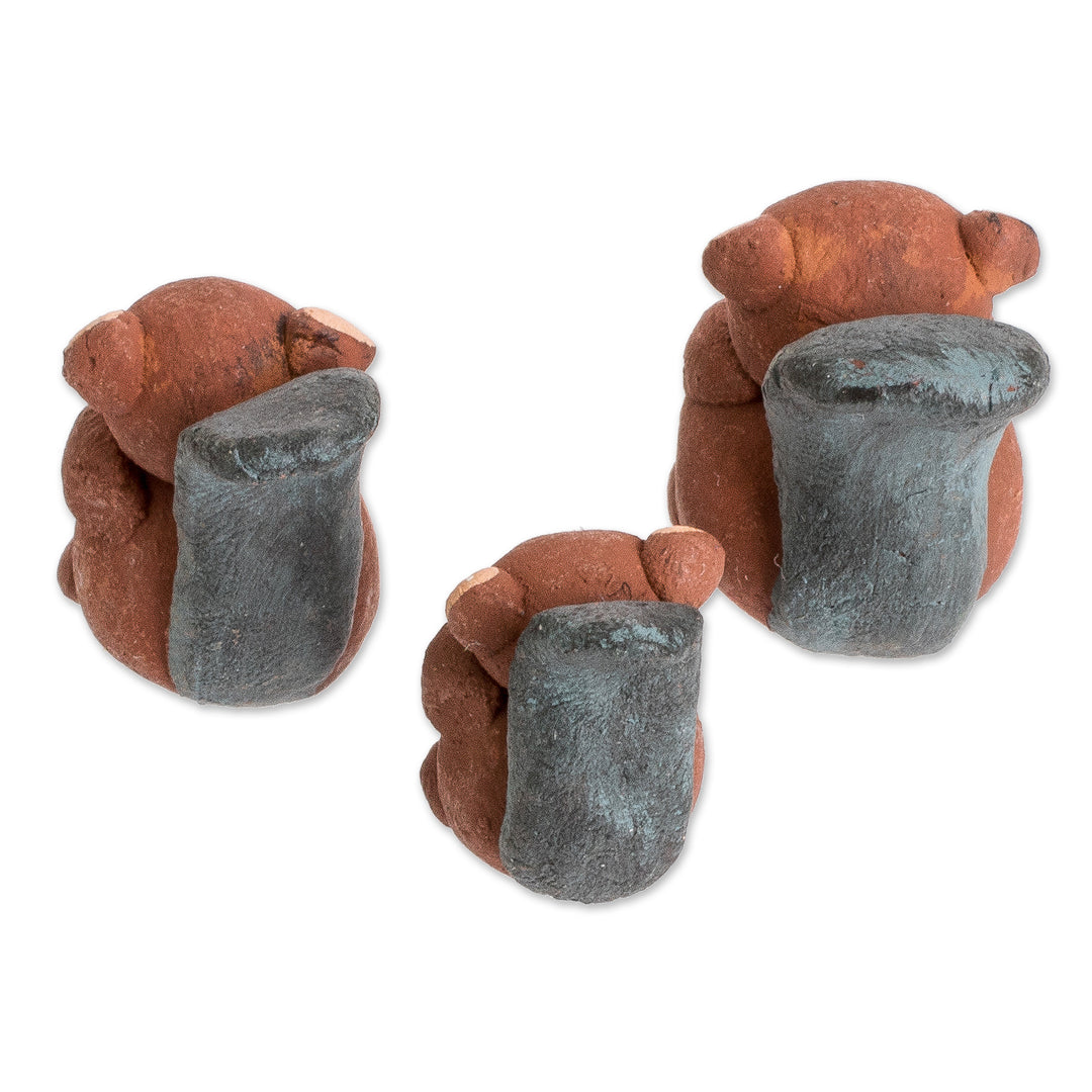 Set of 3 Hand-painted Beaver-themed Ceramic Figurines - Beaver Family