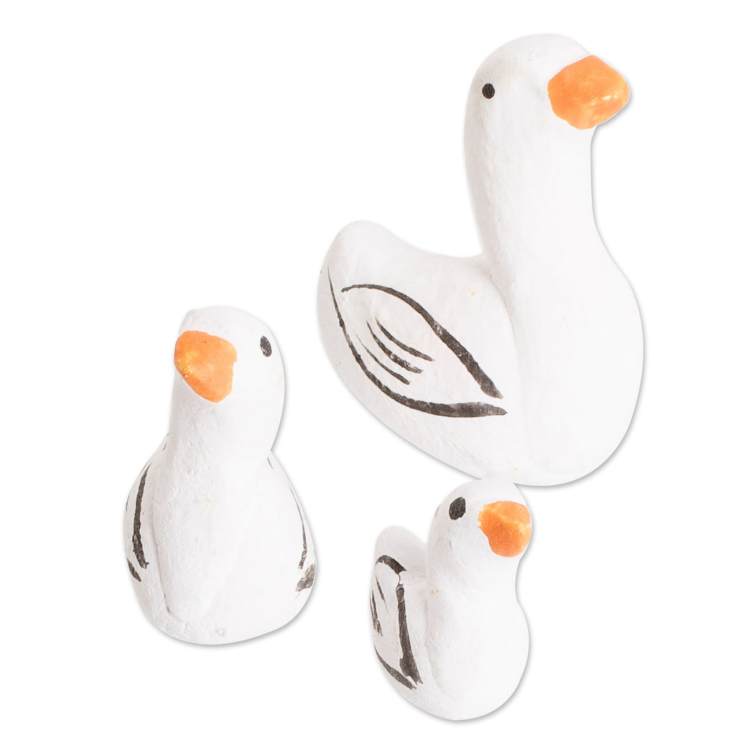 Set of 3 Goose Ceramic Figurines from Guatemala - Goose Family