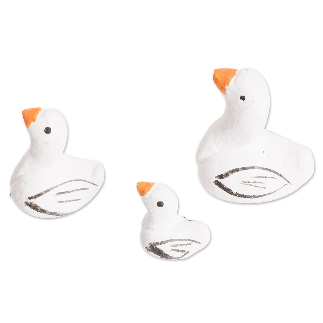 Set of 3 Goose Ceramic Figurines from Guatemala - Goose Family