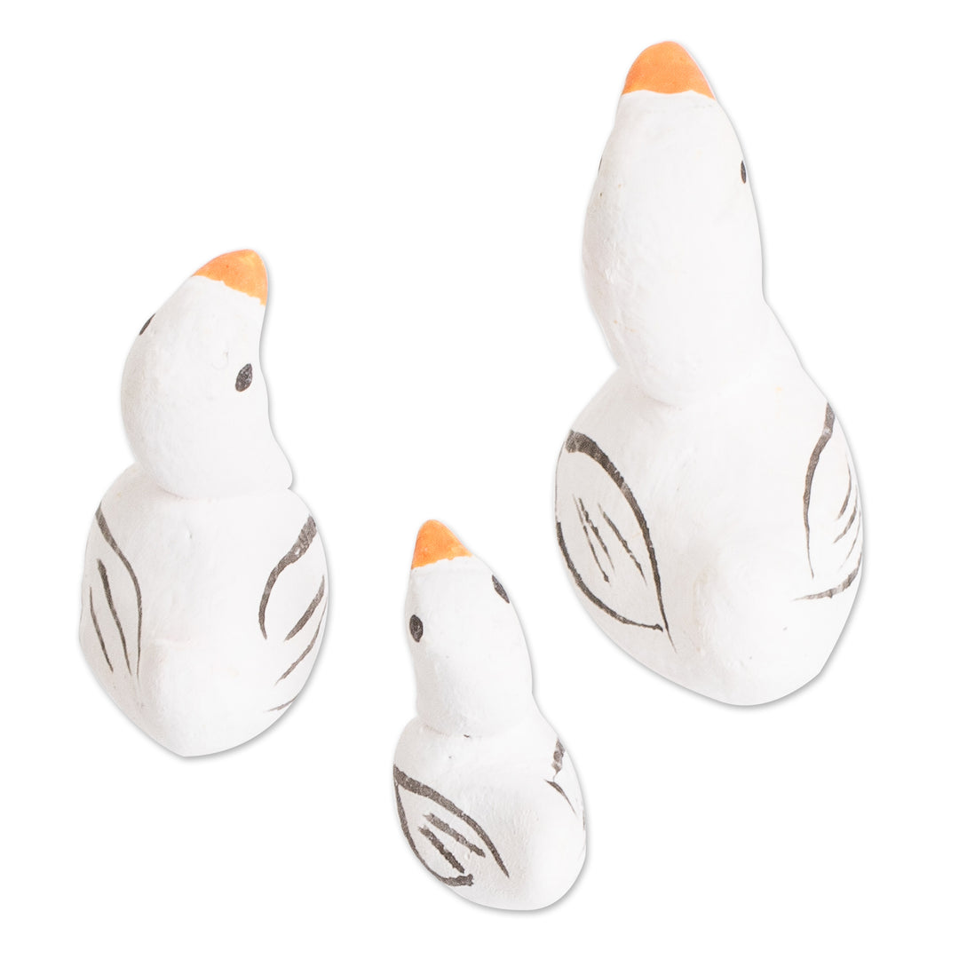 Set of 3 Goose Ceramic Figurines from Guatemala - Goose Family