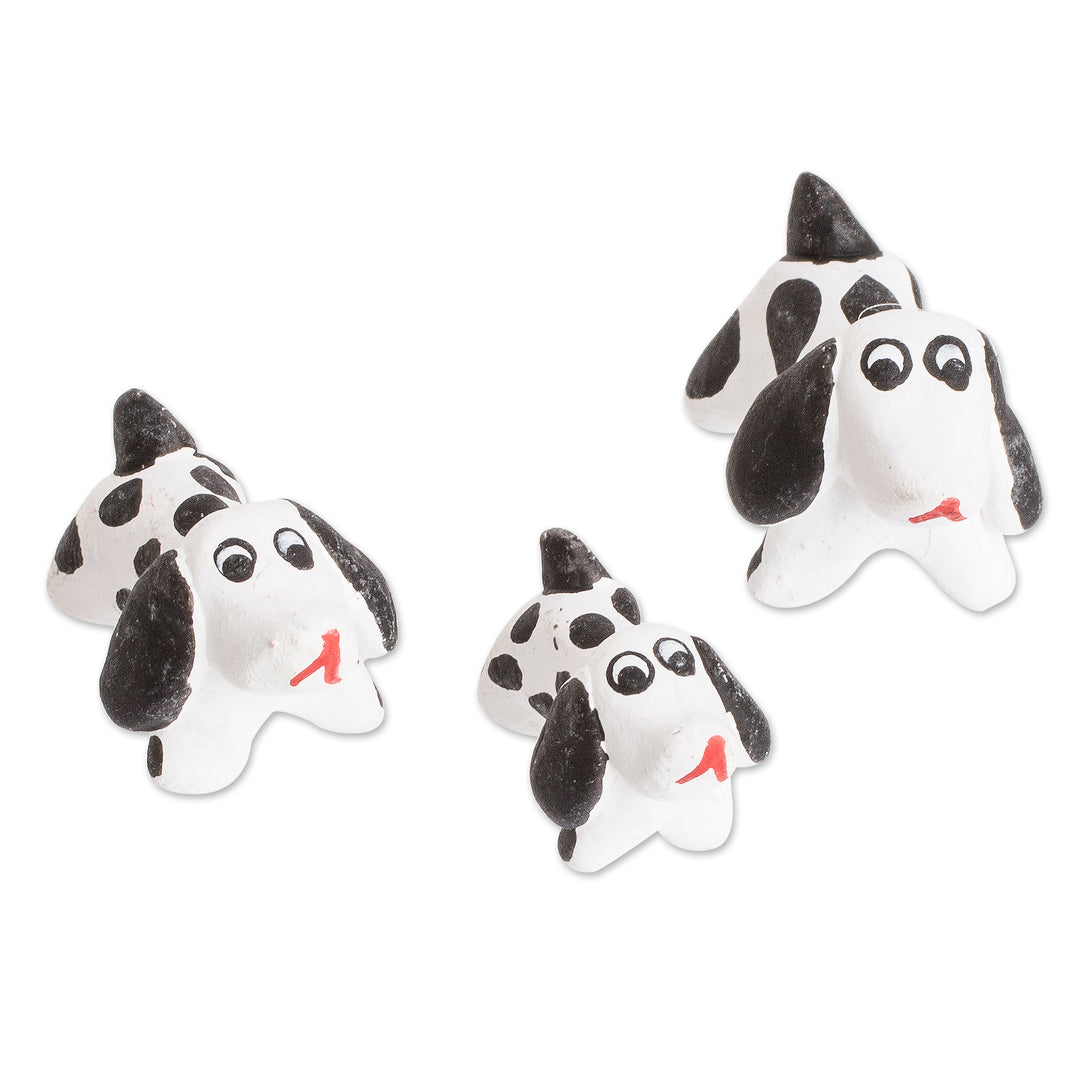 Set of 3 Dalmatian Dog Ceramic Figurines from Guatemala - Dalmatian Family