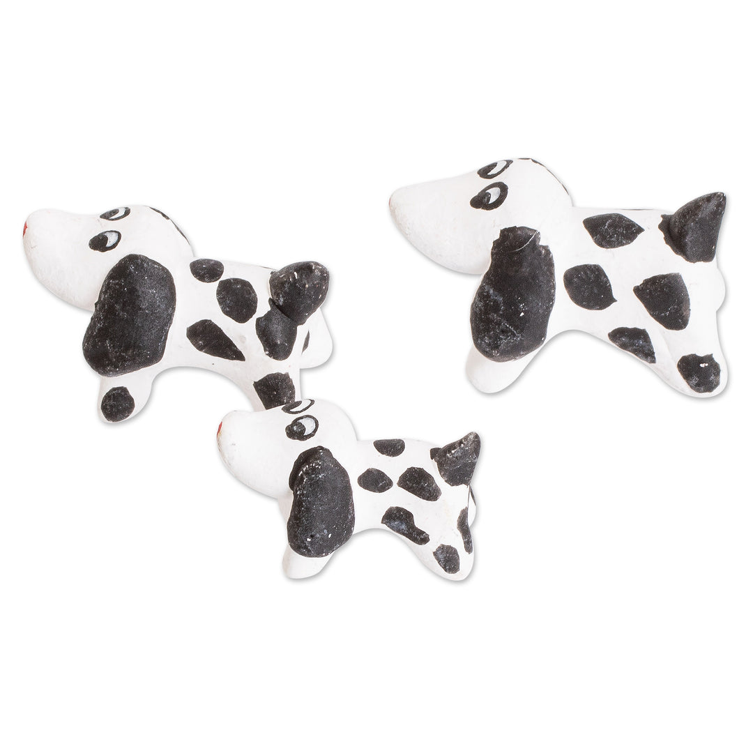 Set of 3 Dalmatian Dog Ceramic Figurines from Guatemala - Dalmatian Family
