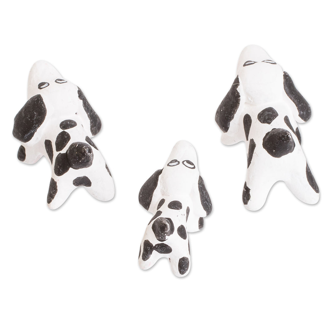 Set of 3 Dalmatian Dog Ceramic Figurines from Guatemala - Dalmatian Family