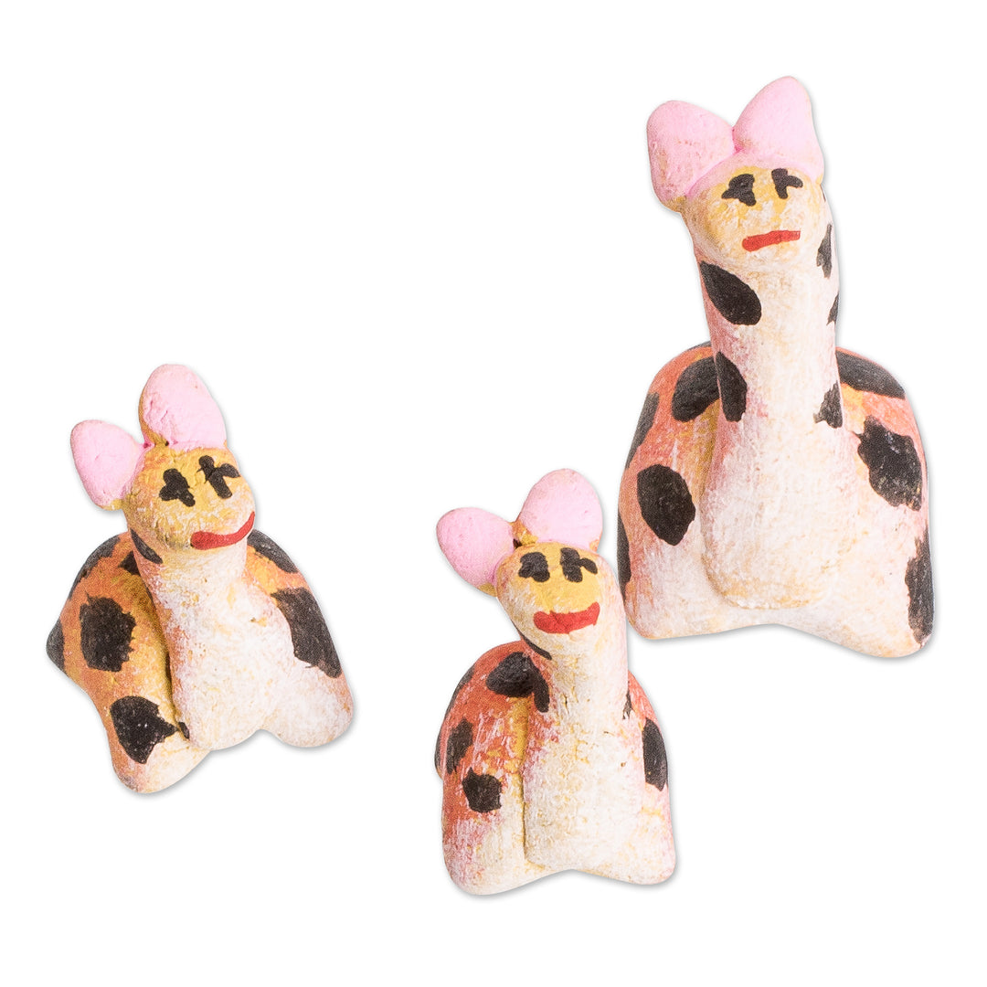 Guatemalan Set of 3 Giraffe Ceramic Figurines - Giraffe Reunion