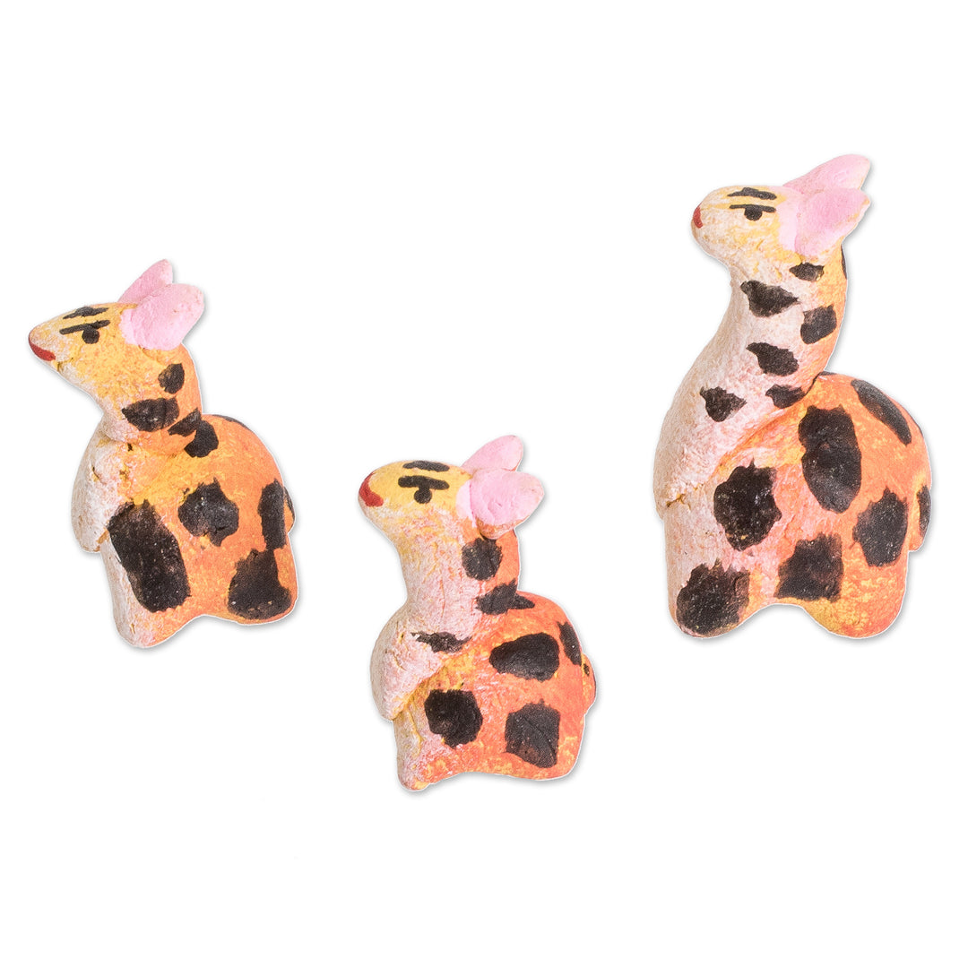 Guatemalan Set of 3 Giraffe Ceramic Figurines - Giraffe Reunion