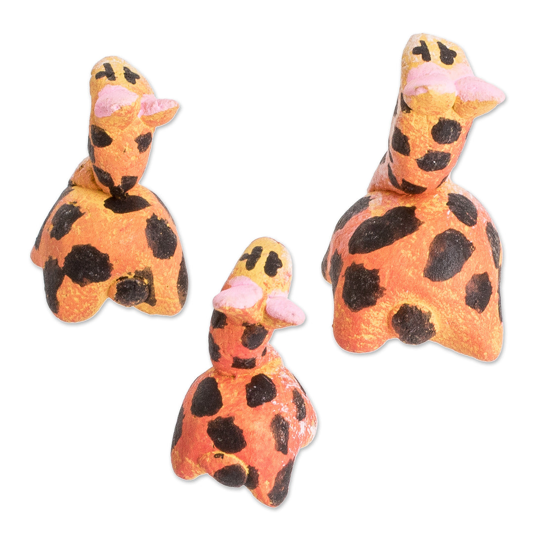 Guatemalan Set of 3 Giraffe Ceramic Figurines - Giraffe Reunion