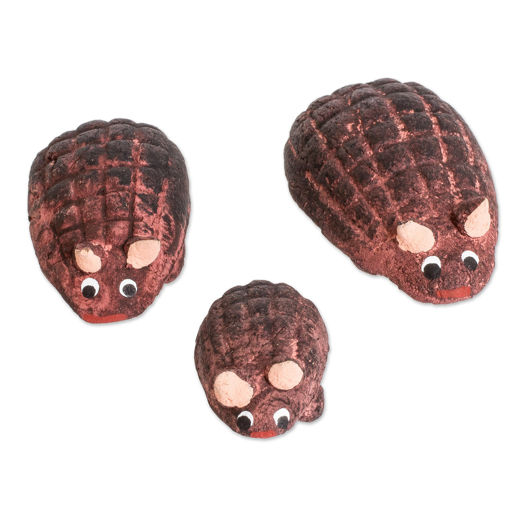 Set of 3 Hand-painted Armadillo Shaped Ceramic Figurines - Armadillo Family
