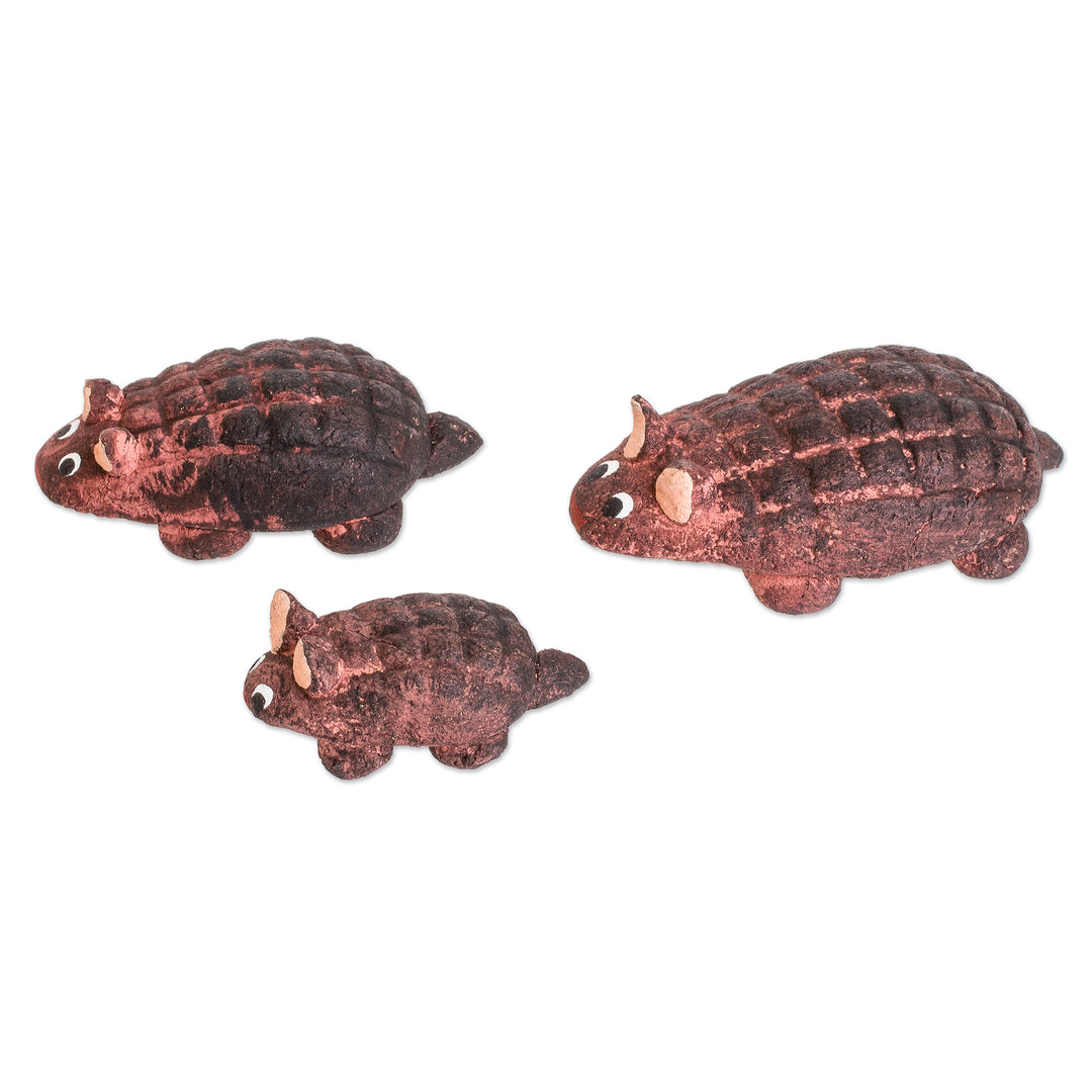 Set of 3 Hand-painted Armadillo Shaped Ceramic Figurines - Armadillo Family