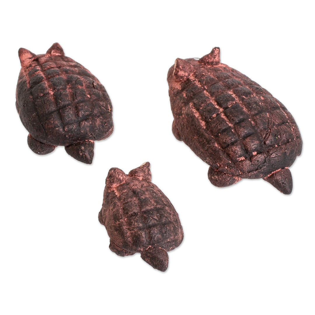 Set of 3 Hand-painted Armadillo Shaped Ceramic Figurines - Armadillo Family