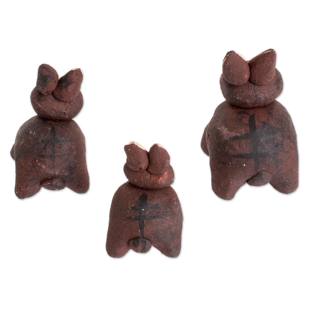 Set of 3 Hand-painted Donkey Shaped Ceramic Figurines - Brown Donkey Family