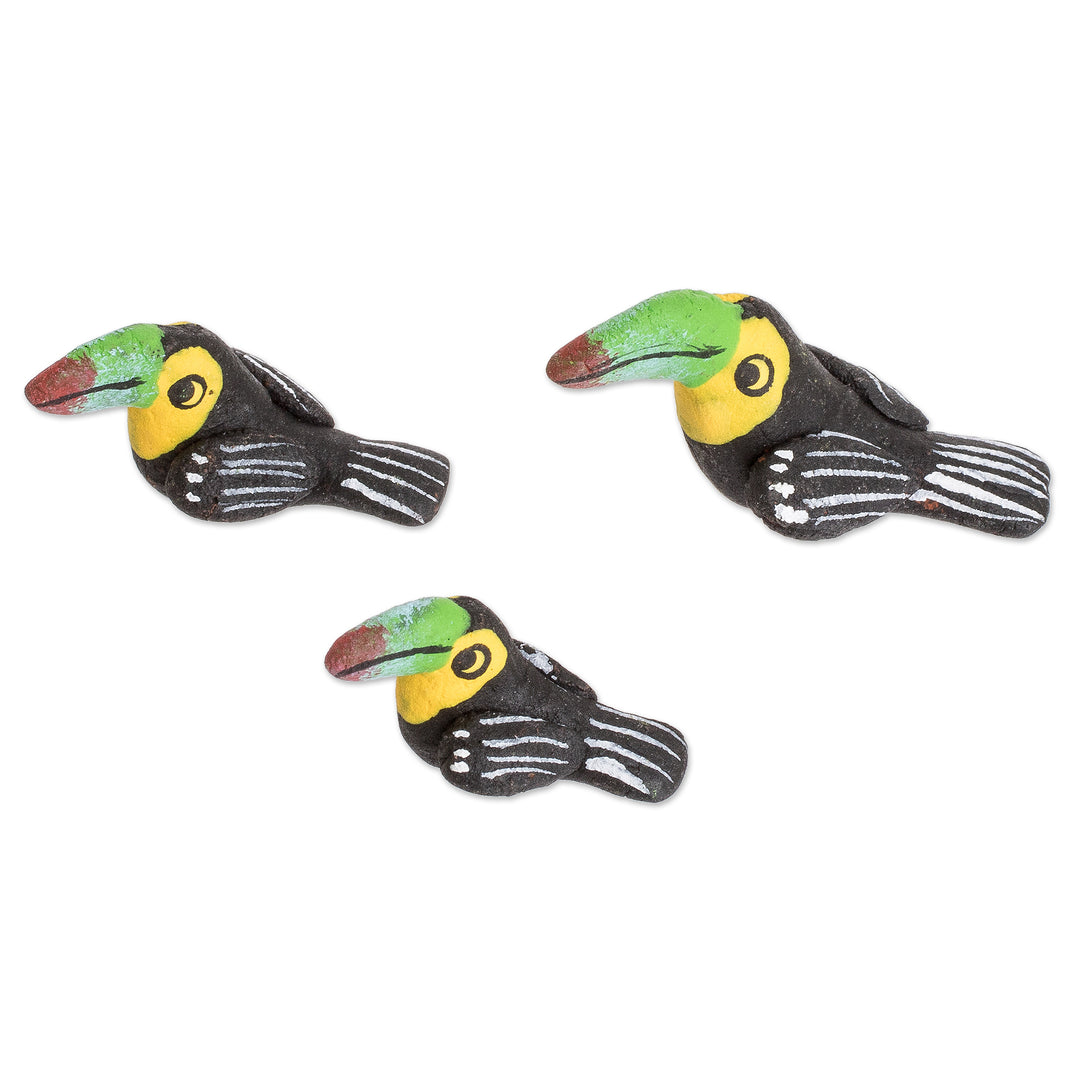 Set of 3 Toucan Ceramic Figurines Handcrafted in Guatemala - Toucan Family